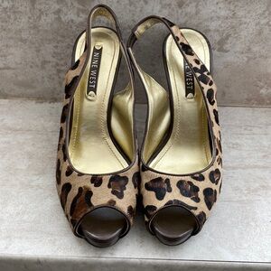Nine West Leopard Print Peep Toe Heels